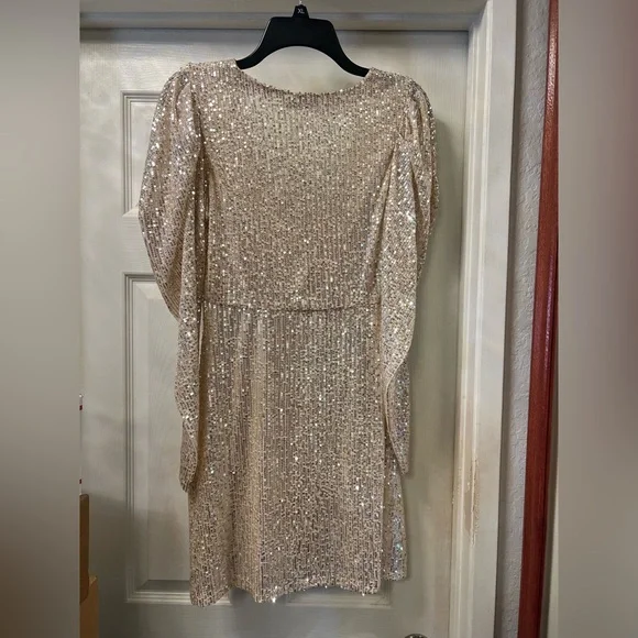 NEW ZARA SEQUIN GOLD COCKTAIL DRESS - Picture 7 of 12